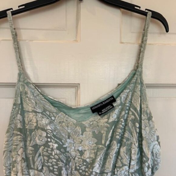Hemant & Nandita - Mint & Gold Floral Velvet Burnout Midi Dress Sz XL - Picture 2 of 5
